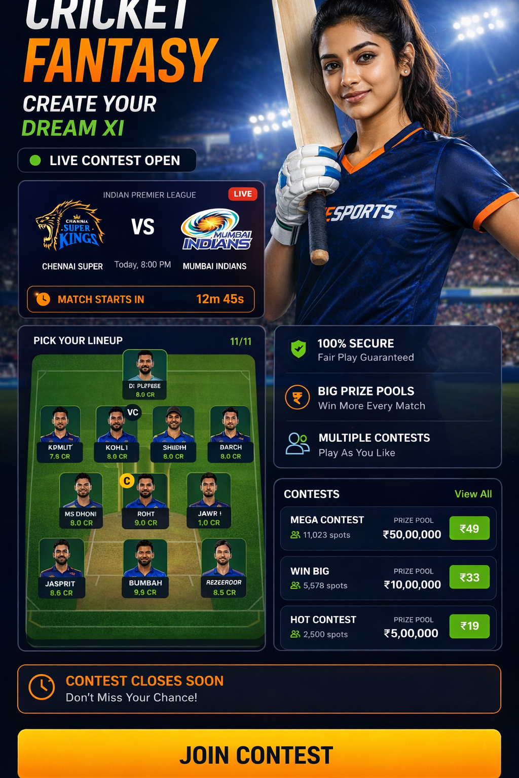 Come Cash Hub cricket matchday visual