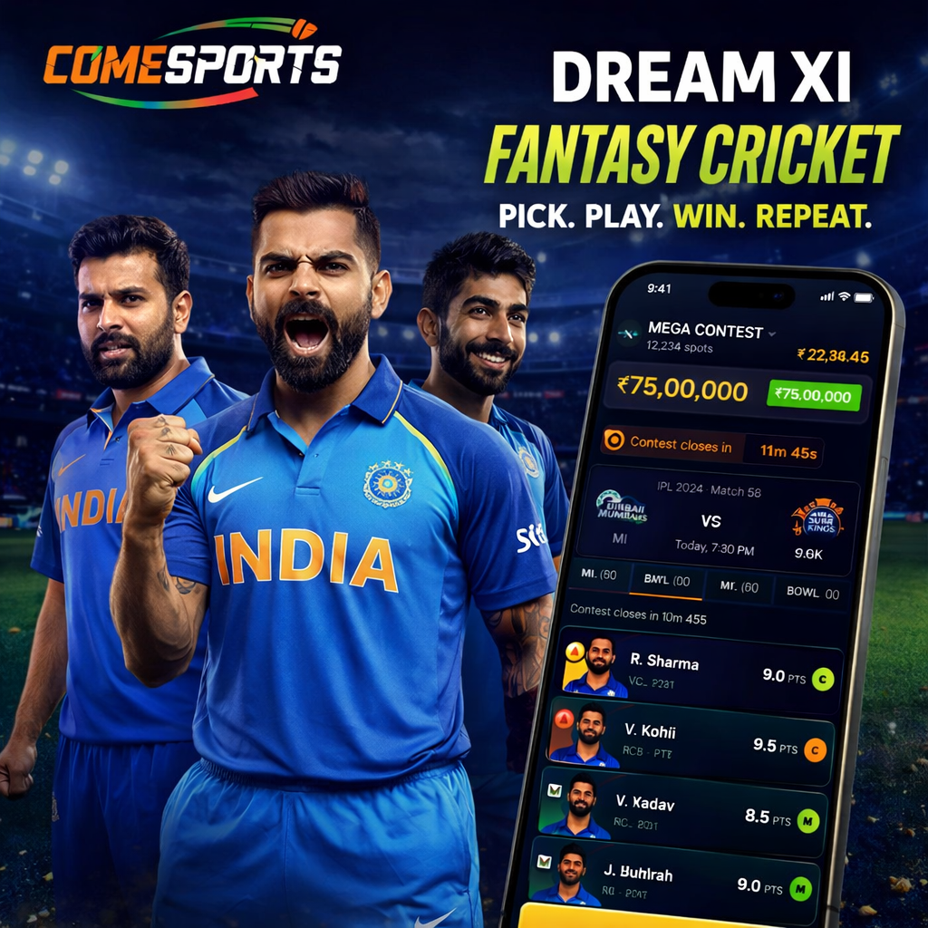 Come Cash Hub fantasy cricket and India team visual